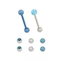 Multi-Pack CZ Blue Pave Silvertone Barbells 2 Pack with Extra Barbells - 14 Gauge at Spencer's