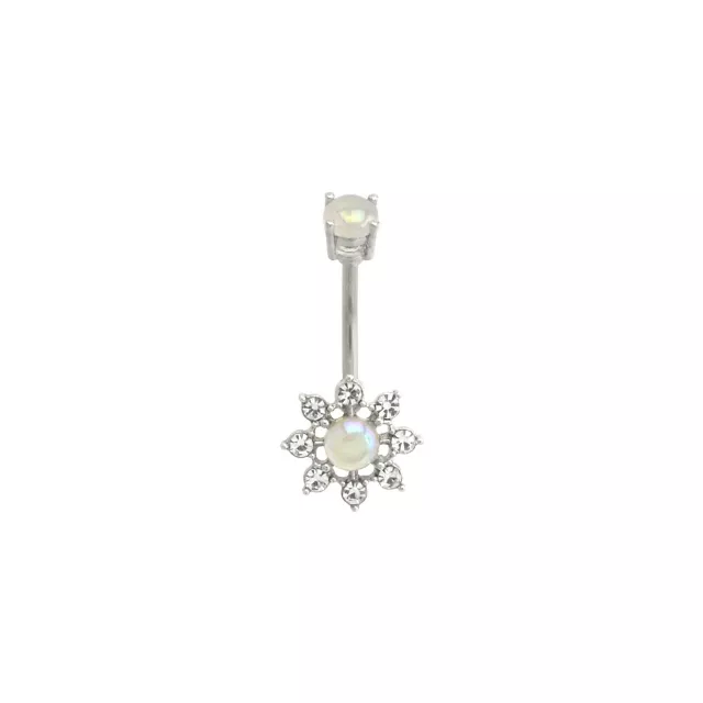 CZ Aurora Borealis-Effect Flower Belly Ring - 14 Gauge at Spirit Halloween