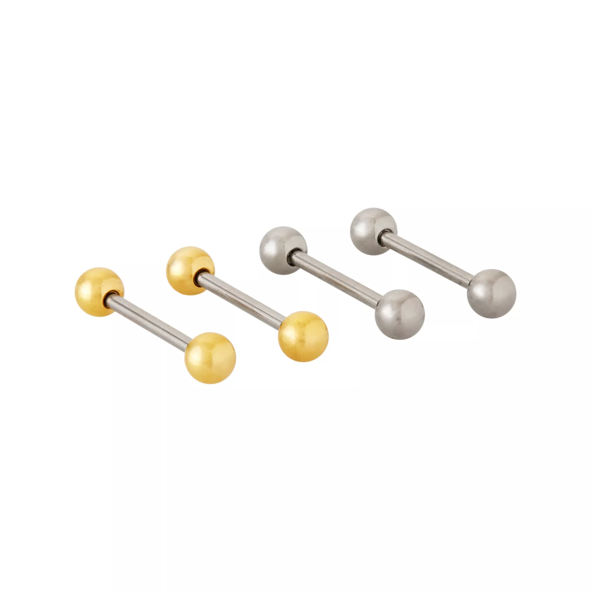 Multi-Pack Silvertone and Goldtone Barbells 4 Pack - 14 Gauge at Spencer's
