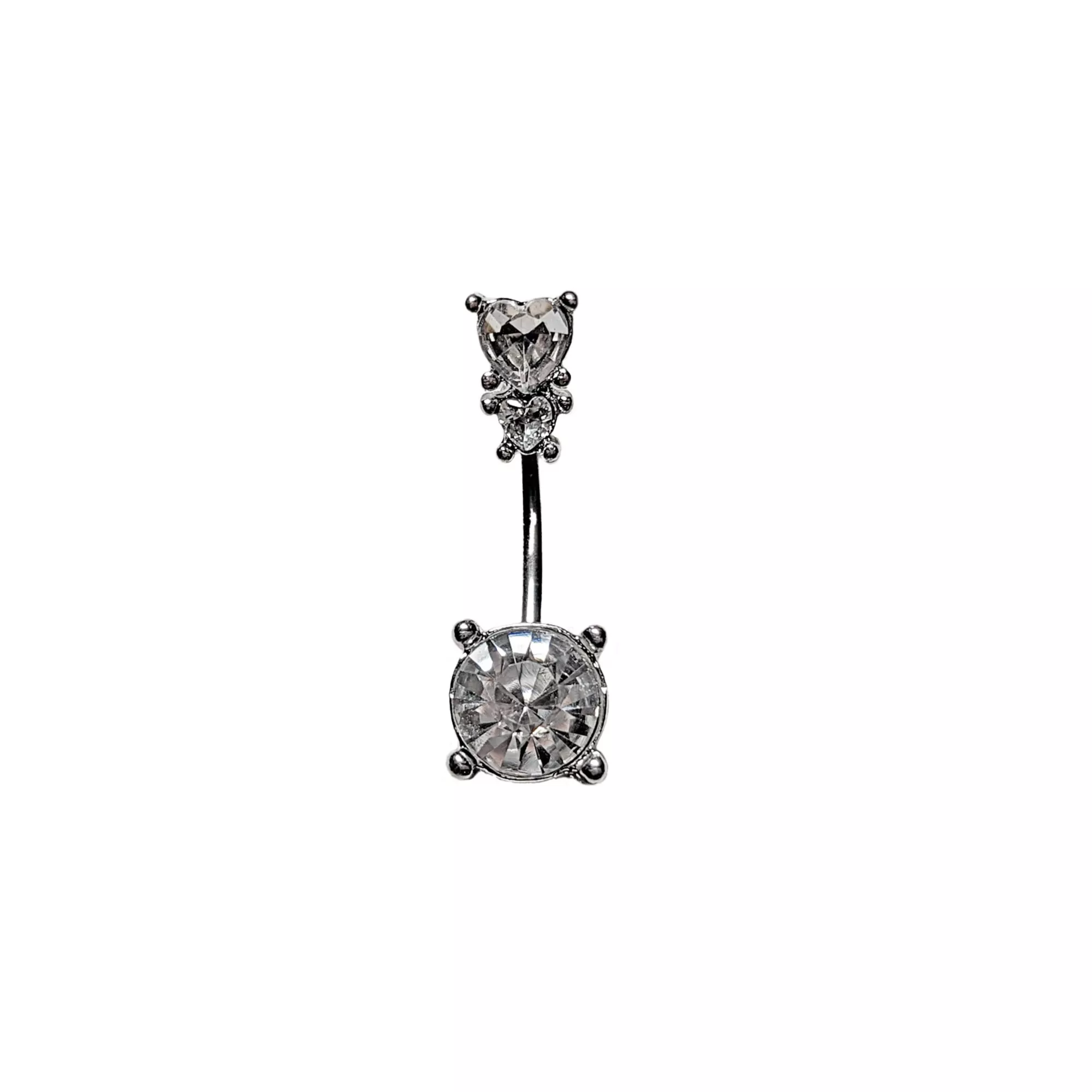 CZ Heart Double Gem Belly Ring - 14 Gauge at Spencer's