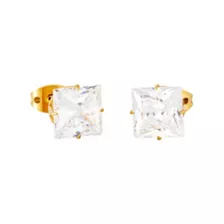 Square CZ Goldtone Titanium Stud Earrings at Spencer's