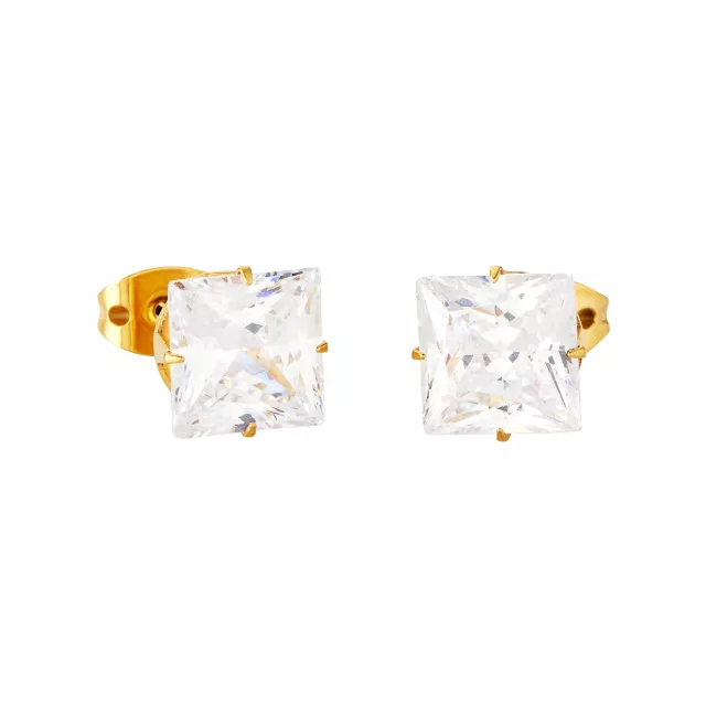 Square CZ Goldtone Titanium Stud Earrings at Spencer's