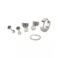 Multi-Pack Silvertone CZ Assorted Hoop and Stud Earrings 6 Pack - 20 Gauge at Spencer's