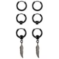 Multi-Pack Black Feather Huggie Hoop Dangle Earrings 3 Pack - 20 Gauge at Spencer's