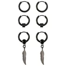 Multi-Pack Black Feather Huggie Hoop Dangle Earrings 3 Pack - 20 Gauge at Spencer's