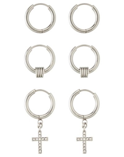 Multi-Pack CZ Silvertone Hoop and Cross Dangle Earrings 3 Pack - Ga