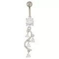 CZ Silvertone Multi-Gem Titanium Dangle Belly Ring - 14 Gauge at Spencer's