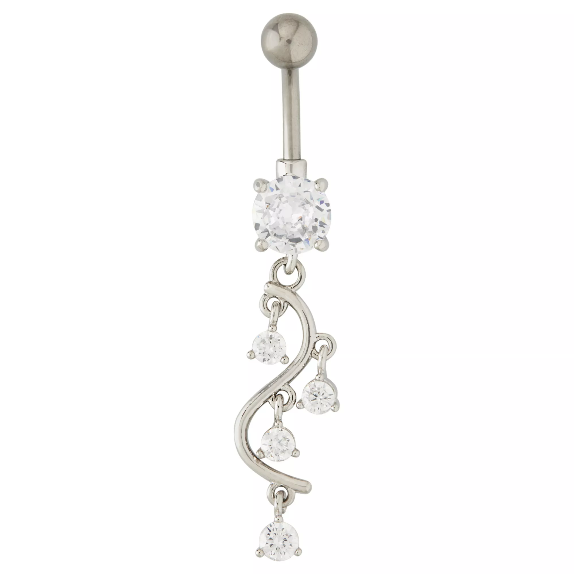 CZ Silvertone Multi-Gem Titanium Dangle Belly Ring - 14 Gauge at Spencer's
