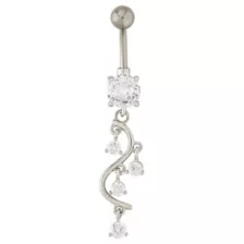 CZ Silvertone Multi-Gem Titanium Dangle Belly Ring - 14 Gauge at Spencer's