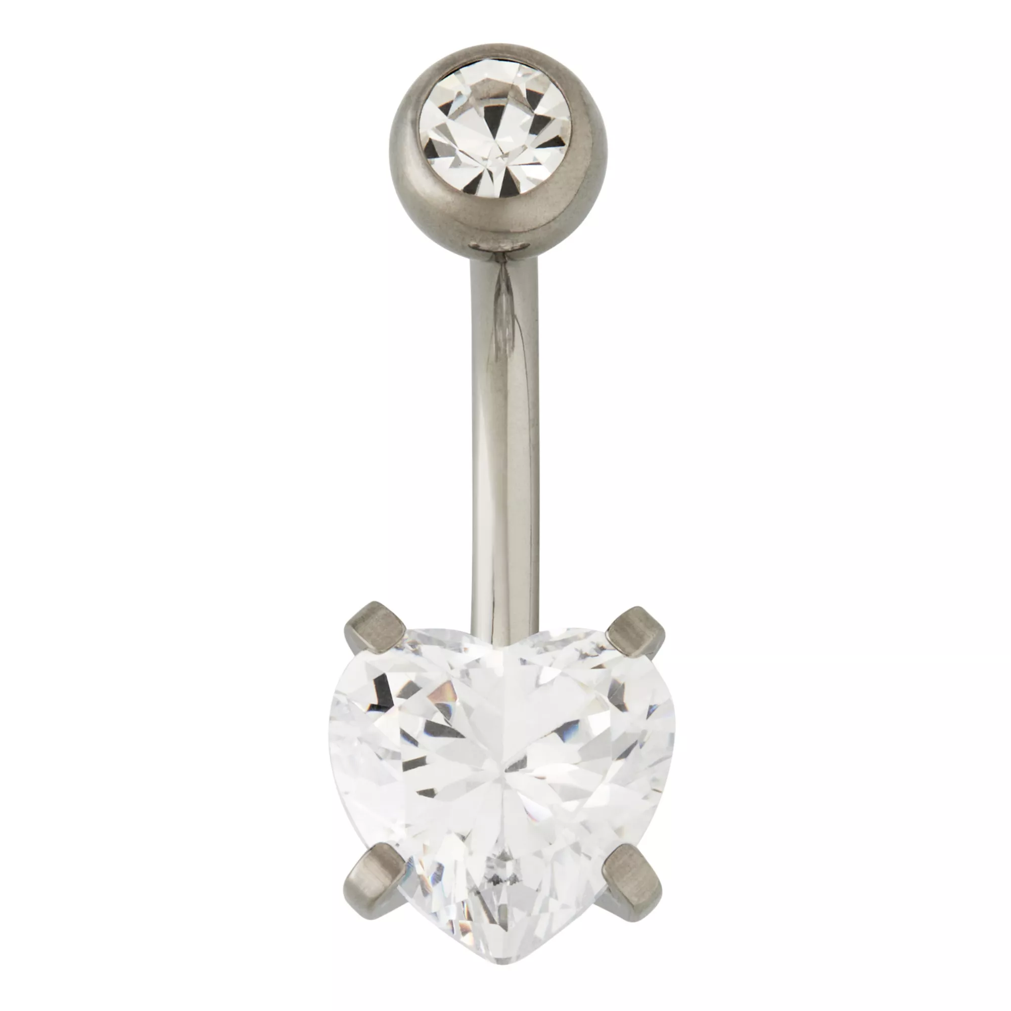 CZ Heart Titanium Belly Ring - 14 Gauge at Spencer's