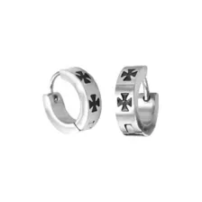 Silvertone Black Cross Huggie Hoop Earrings at Spencer's