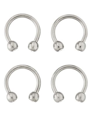 Multi-Pack CZ Silvertone Titanium Horseshoe Rings 4 Pack - 16 Gauge