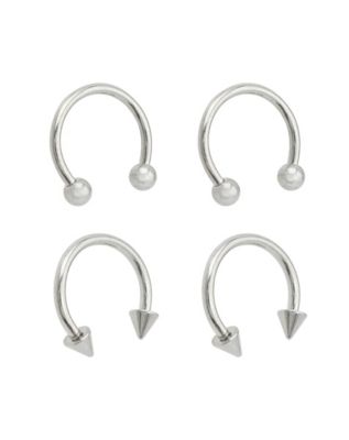 Multi-Pack Spiked Silvertone Horseshoe Rings 4 Pack - 16 Gauge