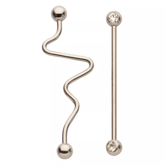 MultiPack CZ Silvertone Swirl and Straight Industrial Barbells 2 Pack