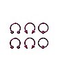 Multi-Pack Hot Pink Horseshoe Nose Rings and Beaded Captive Nose Rings 6 Pack - 16 Gauge