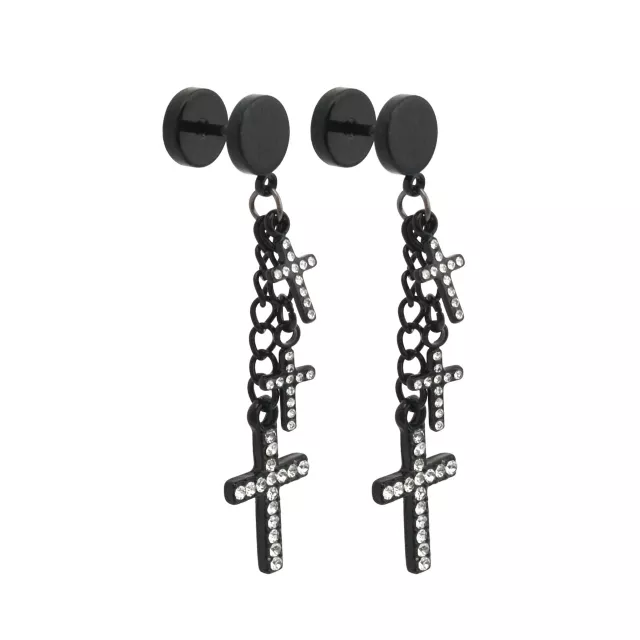 CZ Black Triple Cross Dangle Fake Plugs - 18 Gauge at Spencer's