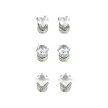 Silvertone CZ Assorted Shapes Magnetic Earrings - 3 Pack at Spencer's