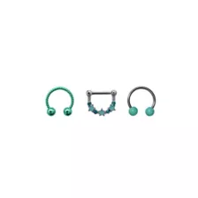 Multi-Pack Teal Star Horseshoe Nose Rings and Clicker Septum Ring 3 Pack - 16 Gauge at Spencer's