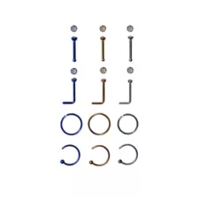 Multi-Pack Multi-Colored Pin Nose Rings L-Bend Nose Rings and Hoop Nose Rings 12 Pack - 20 Gauge at Spencer's