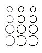 Multi-Pack Black and Silvertone Hoop Nose Rings 12 Pack - 20 Gauge