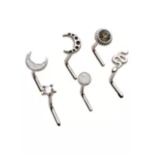 Multi-Pack CZ Star and Moon L-Bend Nose Rings 6 Pack - 20 Gauge at Spencer's