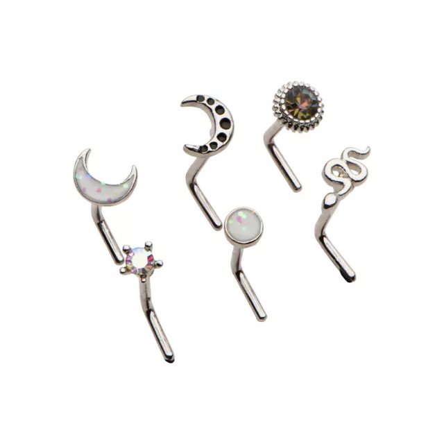 Multi-Pack CZ Star and Moon L-Bend Nose Rings 6 Pack - 20 Gauge at Spencer's