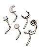 Multi-Pack CZ Star and Moon L-Bend Nose Rings 6 Pack - 20 Gauge