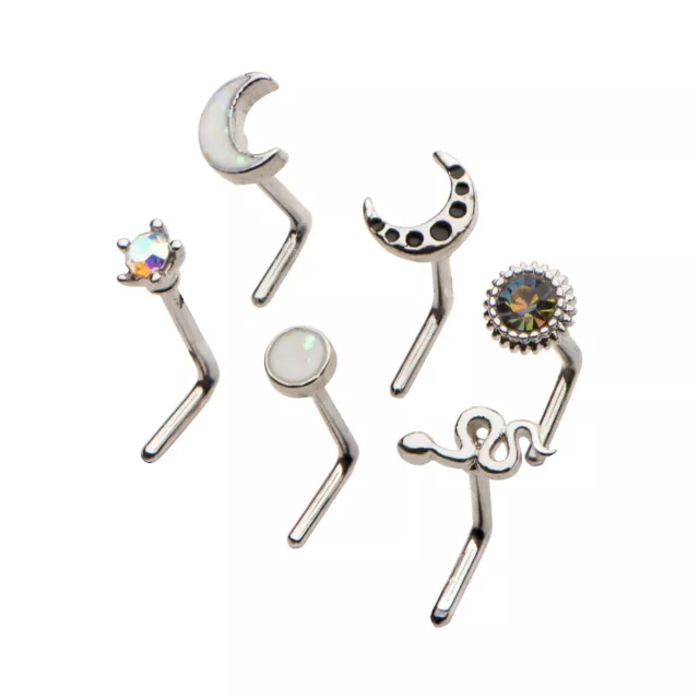 Multi-Pack CZ Star and Moon L-Bend Nose Rings 6 Pack - 20 Gauge at Spencer's