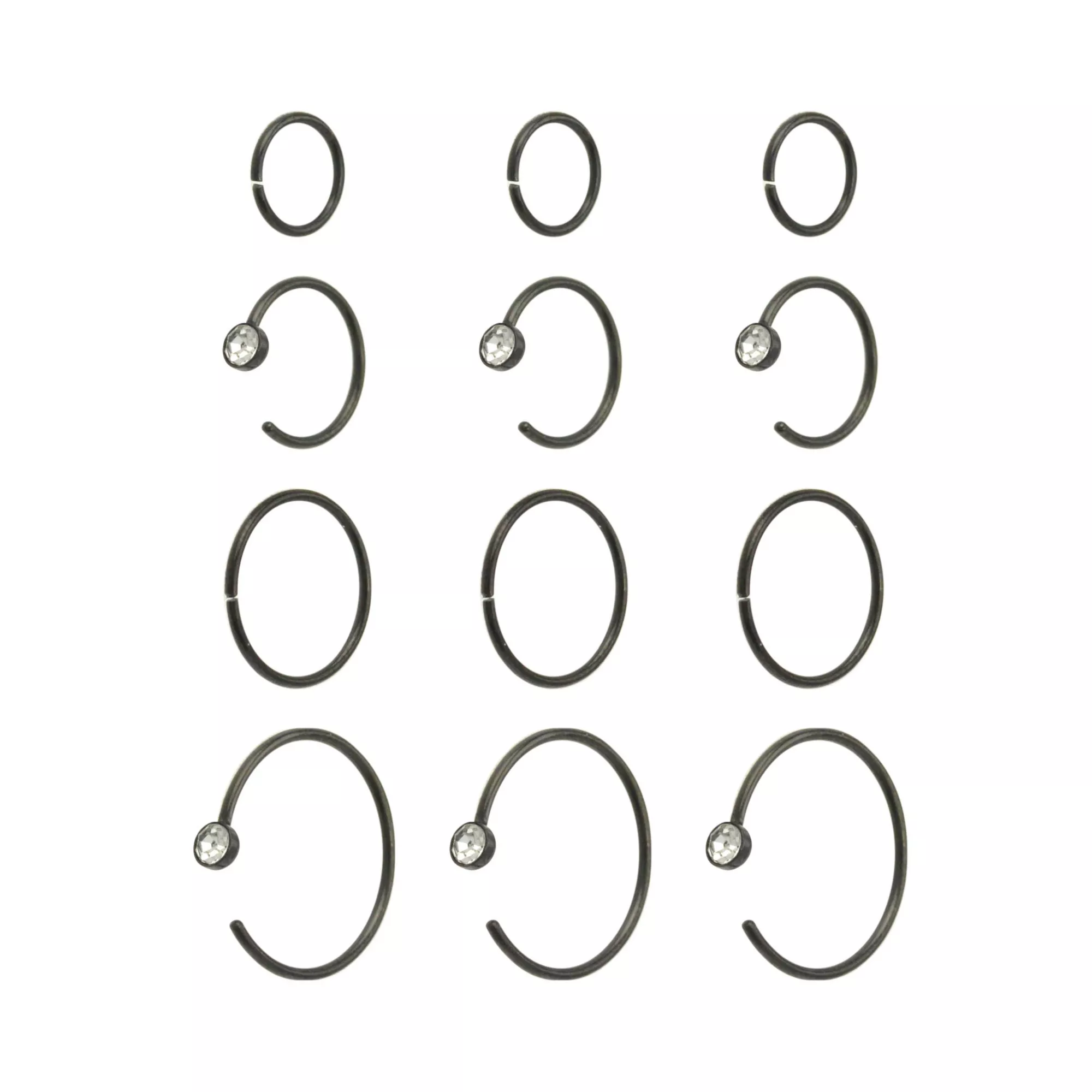 Multi-Pack CZ Black Hoop and Half Hoop Nose Rings 12 Pack - 20 Gauge at Spencer's