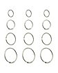 Multi-Pack Seamless Silvertone Hoop Nose Rings 12 Pack - 20 Gauge