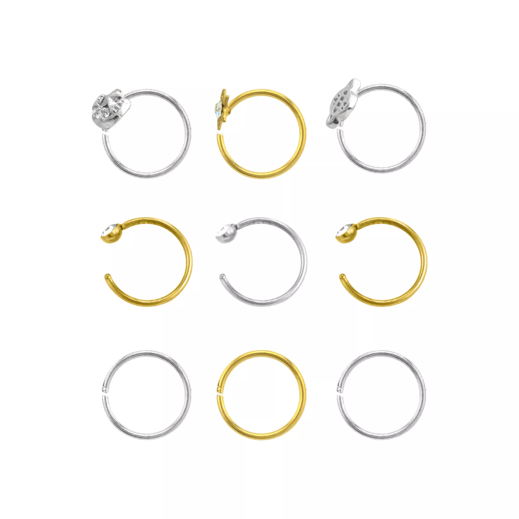 Multi-Pack CZ Moon and Star Hoop Nose Rings 9 Pack - 20 Gauge at Spencer's