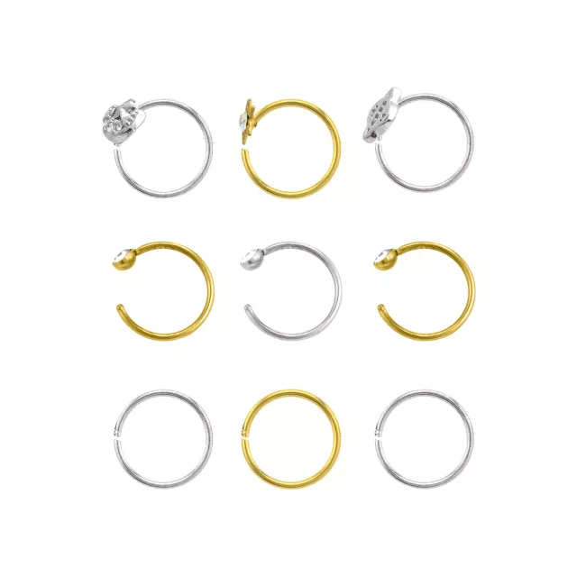 Multi-Pack CZ Moon and Star Hoop Nose Rings 9 Pack - 20 Gauge at Spencer's