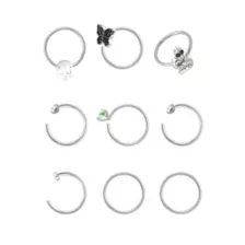 Multi-Pack Skull and Butterfly Hoop Nose Rings 9 Pack - 20 Gauge at Spencer's