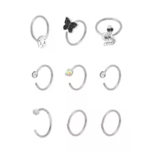 Multi-Pack Skull and Butterfly Hoop Nose Rings 9 Pack - 20 Gauge at Spencer's