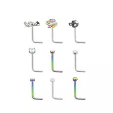 Multi-Pack Assorted L-Bend Nose Rings 9 Pack - 20 Gauge at Spencer's