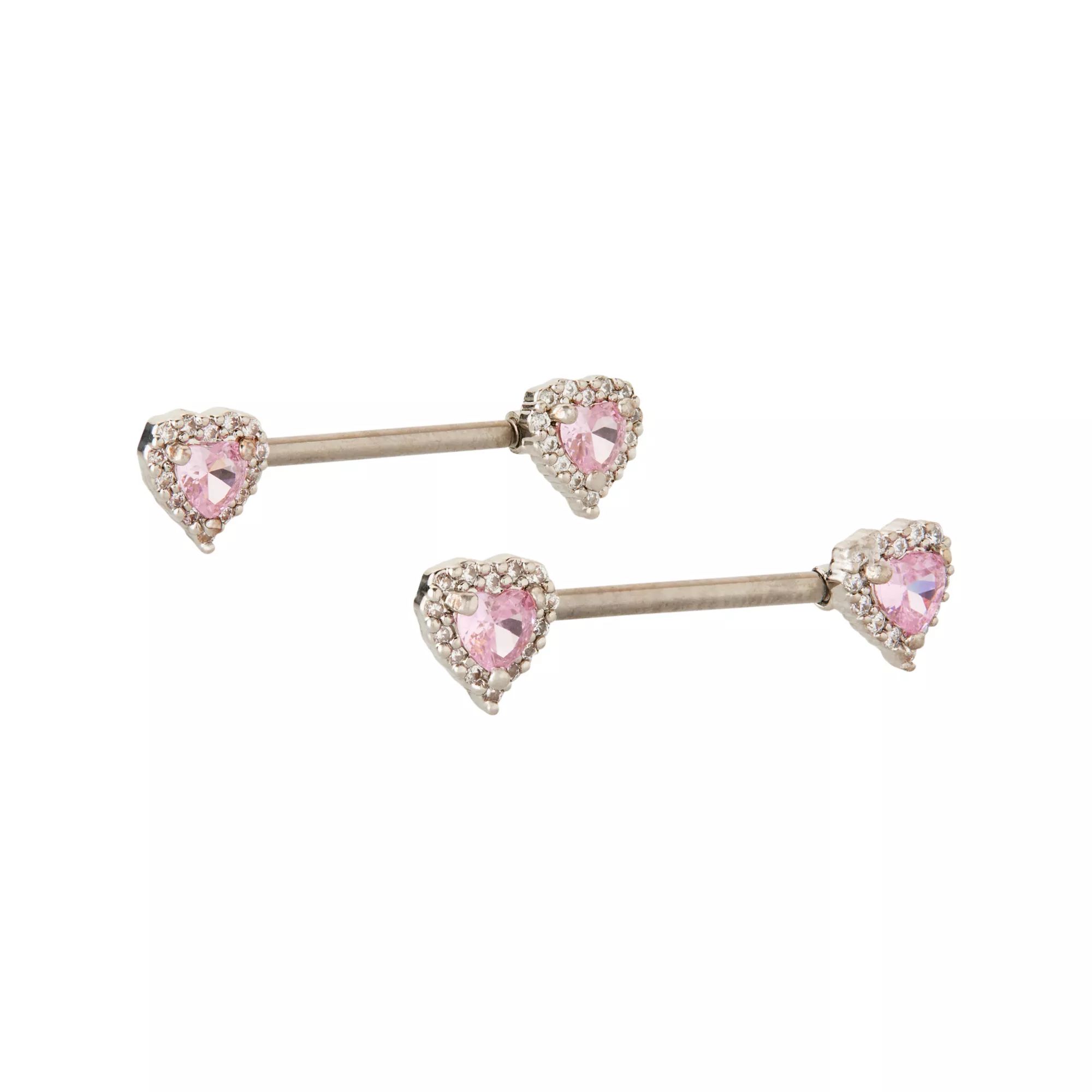 Pink CZ Heart Nipple Barbells - 14 Gauge at Spencer's