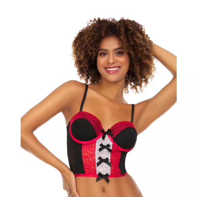Plus Size Red and Black Lace Cropped Corset Top at Spencer's