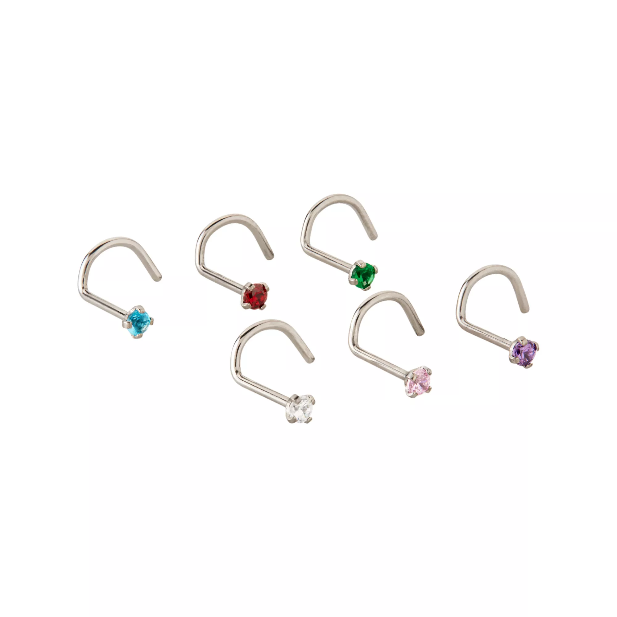Multi-Pack CZ Multi-Color Titanium Screw Nose Rings 6 Pack - 20 Gauge at Spencer's