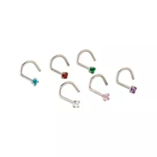 Multi-Pack CZ Multi-Color Titanium Screw Nose Rings 6 Pack - 20 Gauge at Spencer's