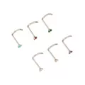 Multi-Pack CZ Multi-Color Titanium Screw Nose Rings 6 Pack - 20 Gauge at Spencer's