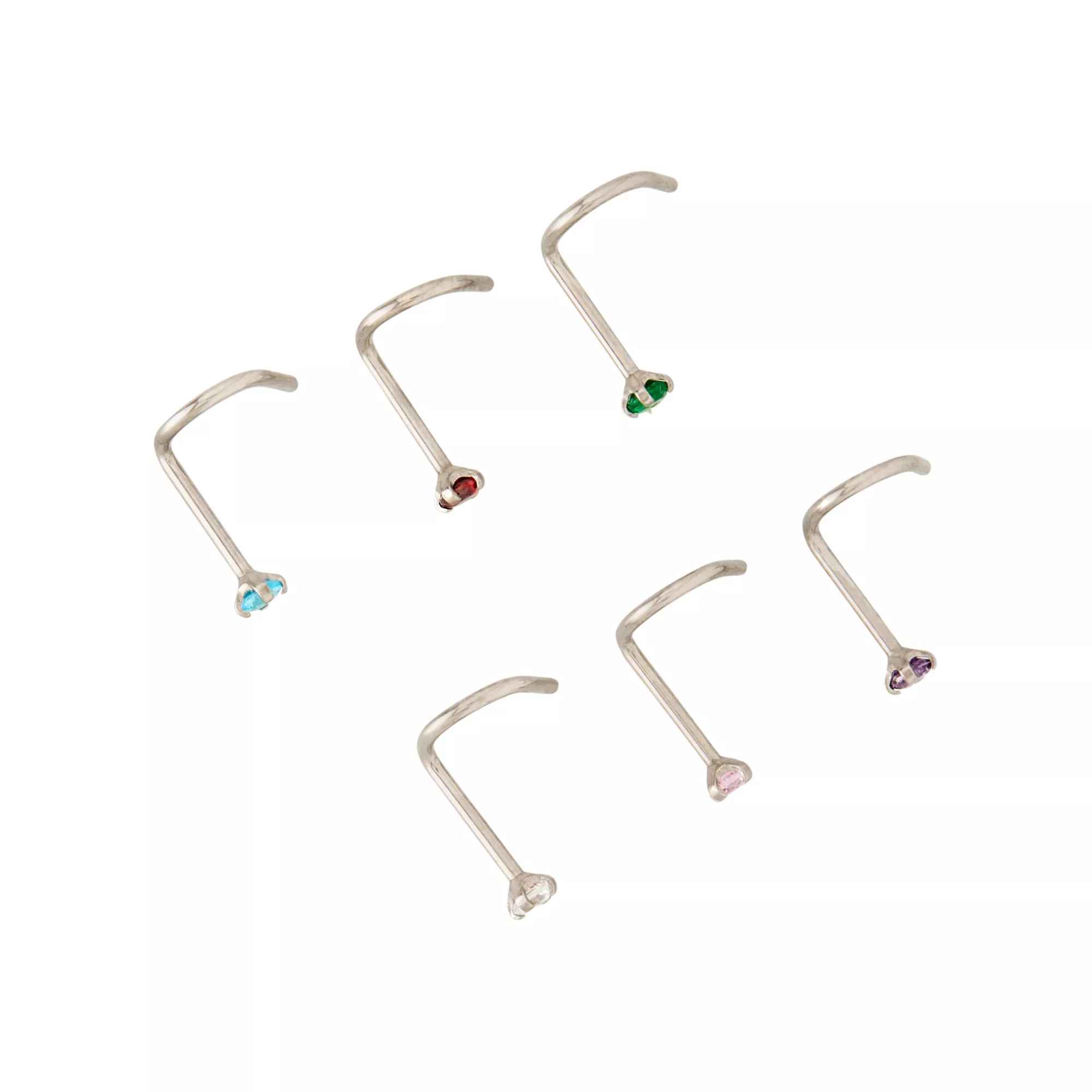 Multi-Pack CZ Multi-Color Titanium Screw Nose Rings 6 Pack - 20 Gauge at Spencer's