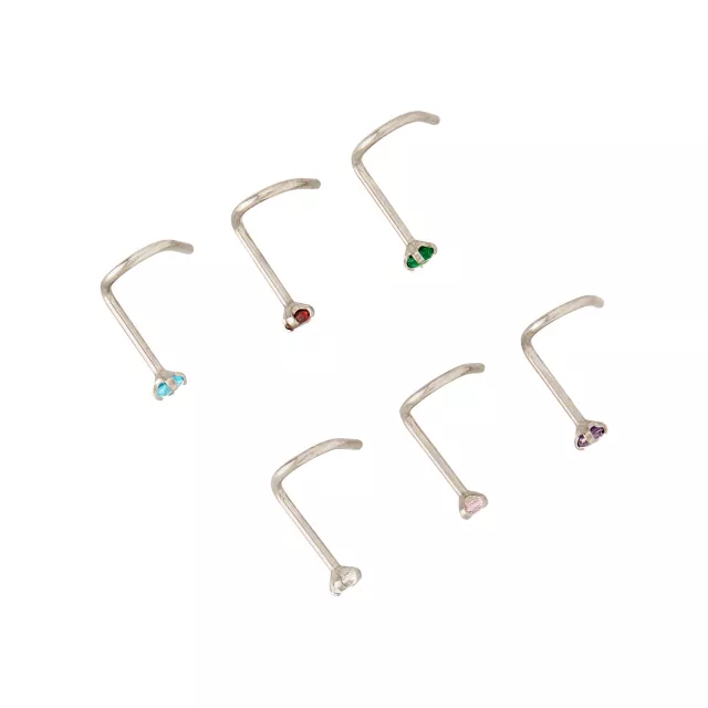 Multi-Pack CZ Multi-Color Titanium Screw Nose Rings 6 Pack - 20 Gauge at Spencer's