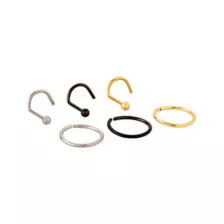 Multi-Pack CZ Silvertone Black and Goldtone Hoop Earrings 6 Pair - 20 Gauge Screw and Hoop Nose Rings 6 Pack - 20 Gauge at Spencer's