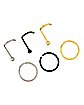 Multi-Pack CZ Silvertone Black and Goldtone Hoop Earrings 6 Pair - 20 Gauge Screw and Hoop Nose Rings 6 Pack - 20 Gauge