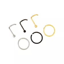 Multi-Pack CZ Silvertone Black and Goldtone Hoop Earrings 6 Pair - 20 Gauge Screw and Hoop Nose Rings 6 Pack - 20 Gauge at Spencer's
