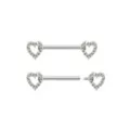 CZ Silvertone Rhinestone Heart Nipple Barbells - 14 Gauge at Spencer's