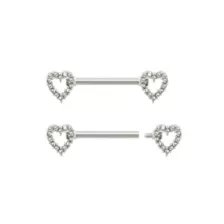 CZ Silvertone Rhinestone Heart Nipple Barbells - 14 Gauge at Spencer's