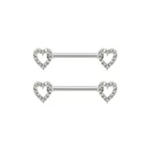 CZ Silvertone Rhinestone Heart Nipple Barbells - 14 Gauge at Spencer's