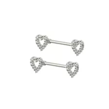 CZ Silvertone Rhinestone Heart Nipple Barbells - 14 Gauge at Spencer's
