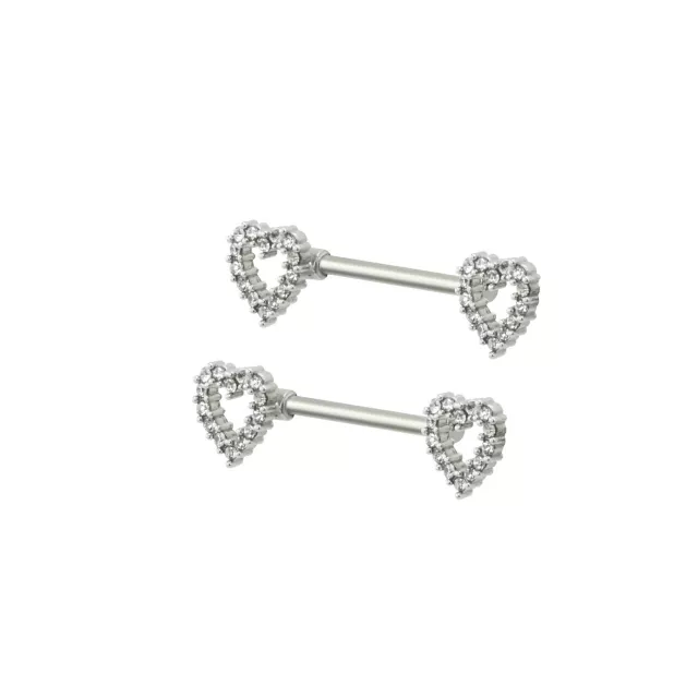 CZ Silvertone Rhinestone Heart Nipple Barbells - 14 Gauge at Spencer's